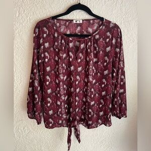 Stich Fix West K Burgundy Patterned Tie Waist Blouse